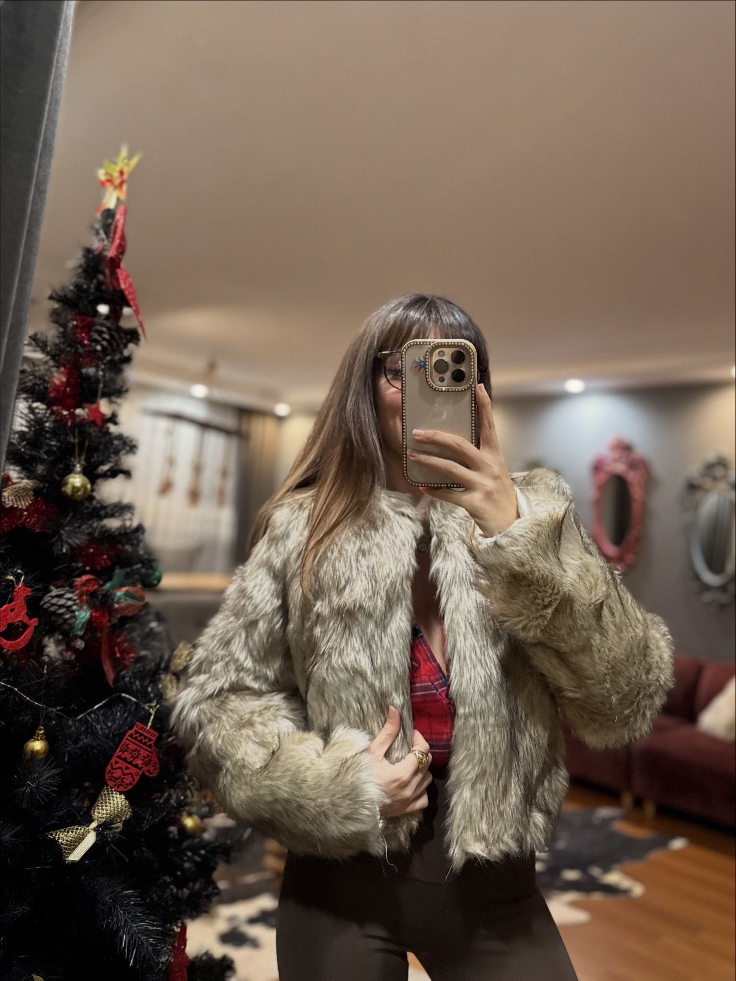 Kadın Suni Kürk Mont -BEJ - Görsel 6