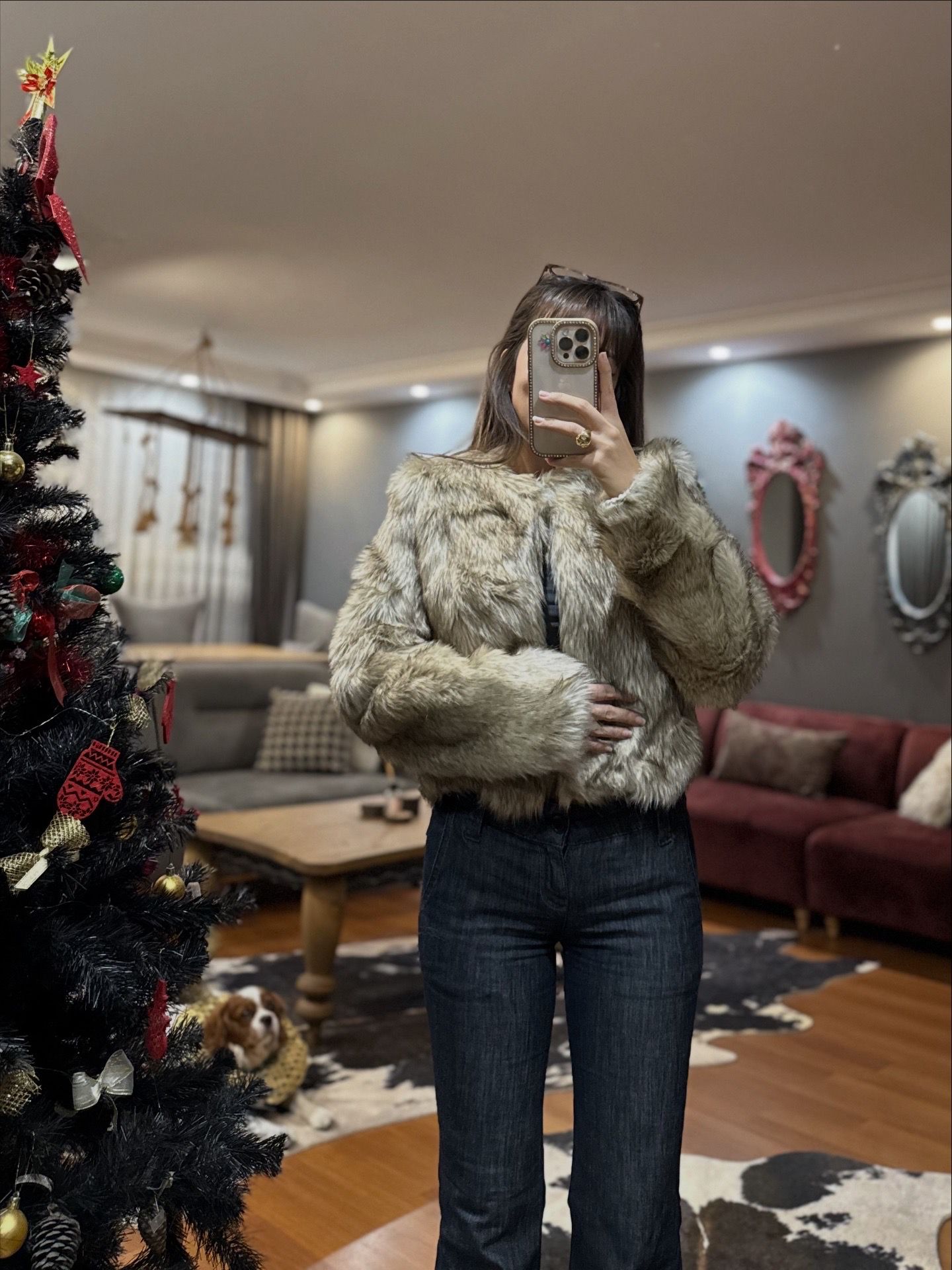 Kadın Suni Kürk Mont -BEJ - Görsel 5