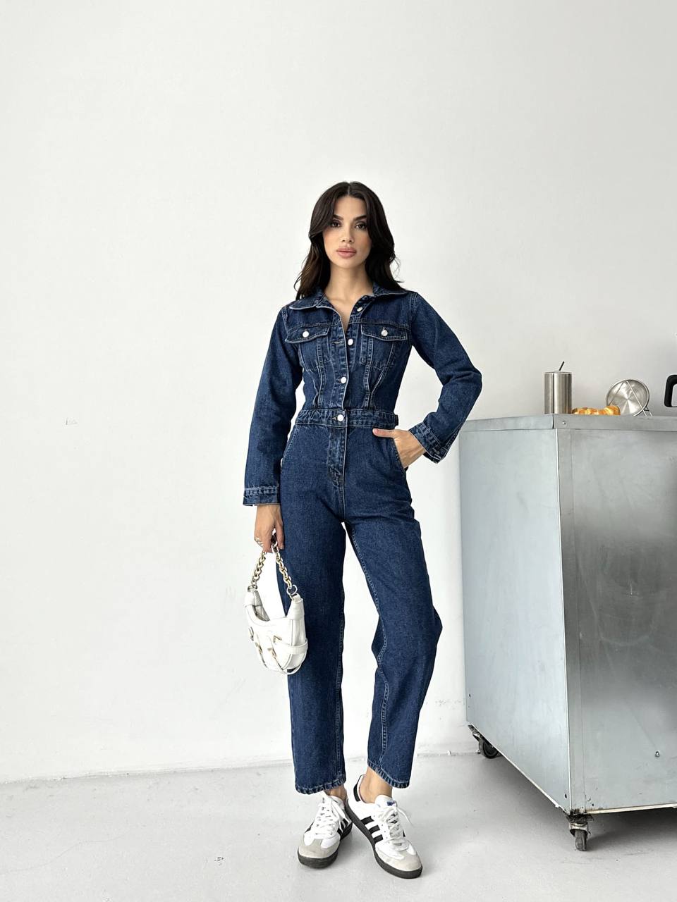 Şık Denim Tulum - Lacivert - Görsel 4