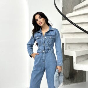 Şık Denim Tulum - Mavi