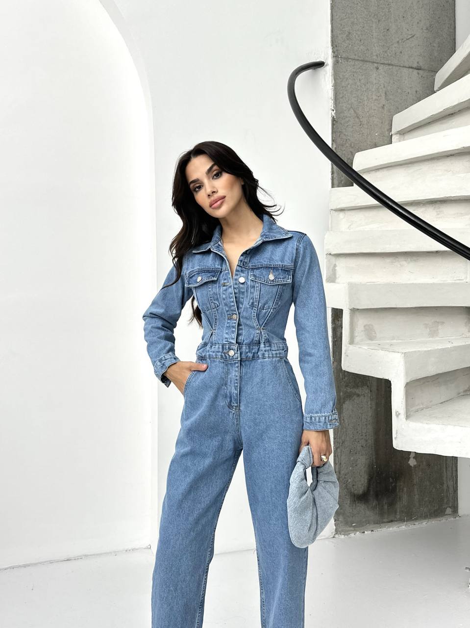 Şık Denim Tulum - Mavi