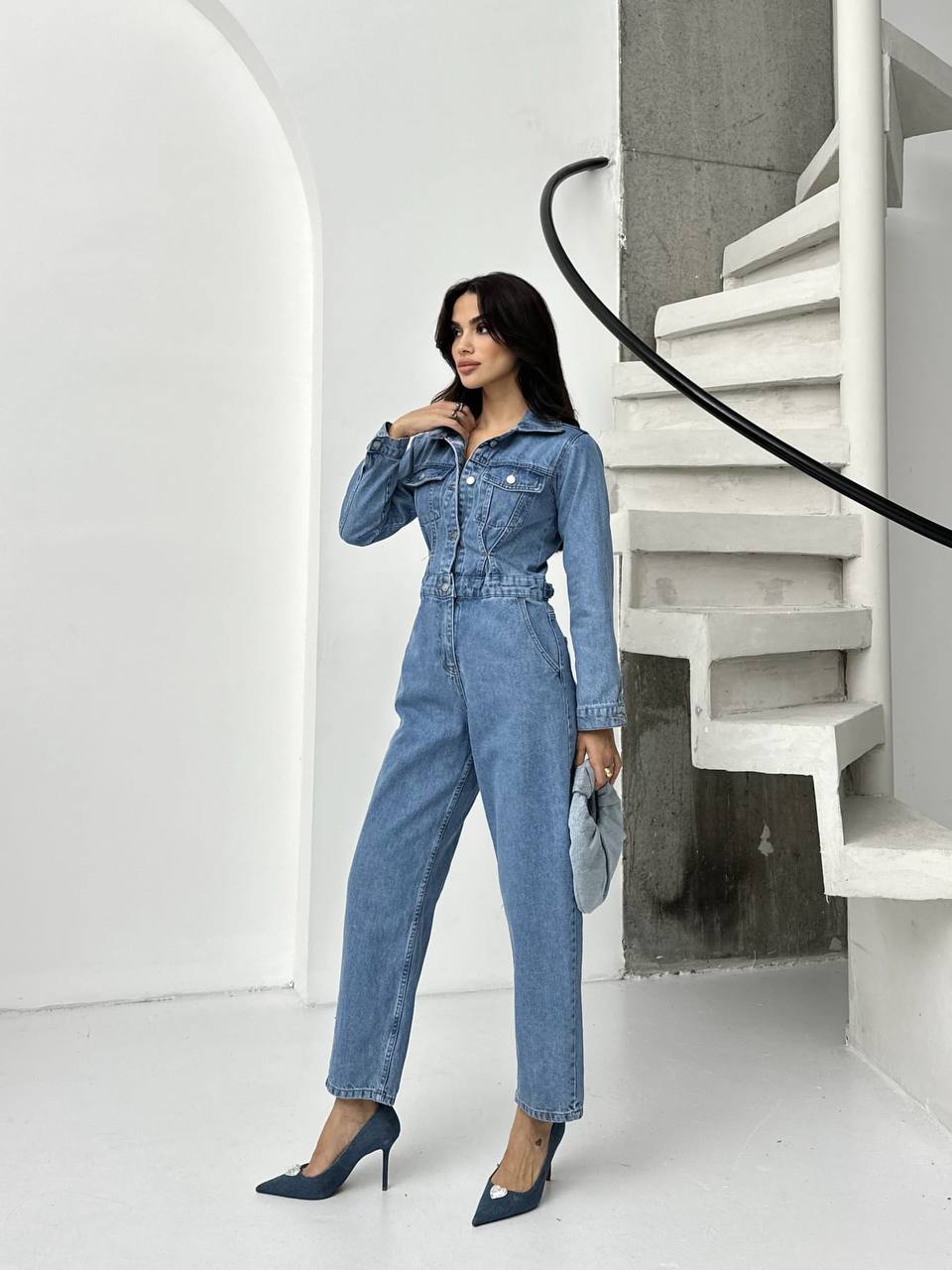 Şık Denim Tulum - Mavi - Görsel 2