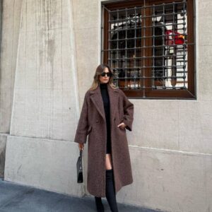 Kadın Uzun Yün Karışımlı Buklet Kaban