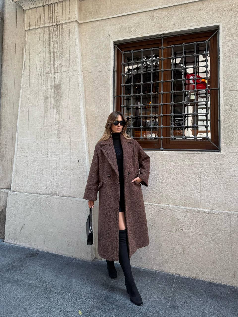 Kadın Uzun Yün Karışımlı Buklet Kaban