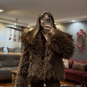 İthal Premium Tiftik Saçaklı Kürk Mont