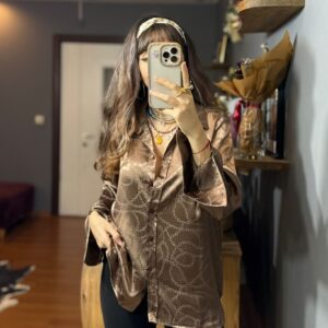 Kendinden Desenli Tek Saten Gömlek