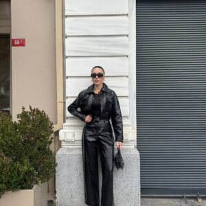 Rugan Deri İkili Takım-Siyah