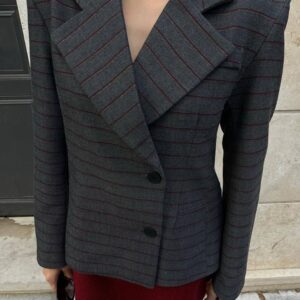 Bordo Çizgili Blazer Ceket