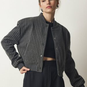 Çizgili Antrasit Bomber Ceket