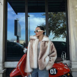 Premium Kalite Kürk Kaban Bej-kahve