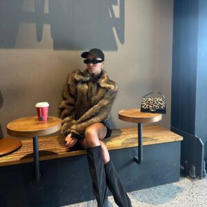 Fermuar Detaylı Kürk Mont - Kahve