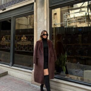 Kadife Uzun Kaşe Kaban