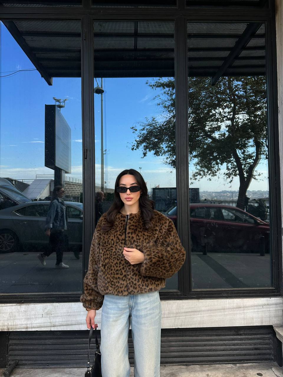 Leopar Yumusak Dokulu Kürk Kaban