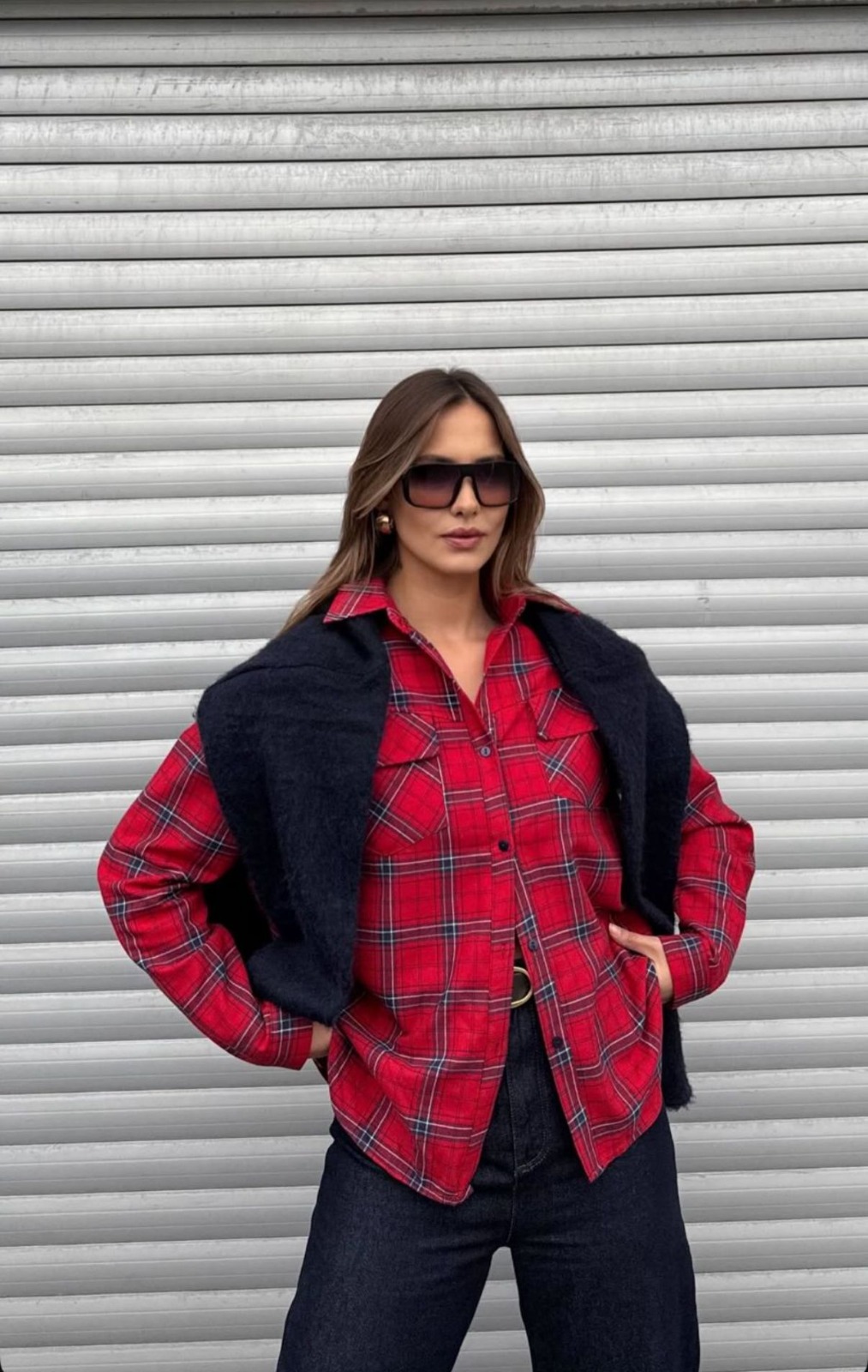 Oversize Kırmızı Oduncu Gömlek - Görsel 2