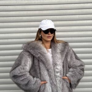 Premium Kalite Kürk Kaban gri