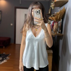 İthal İpek Saten Kalın Askılı Bluz gümüş