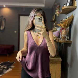 İthal İpek Saten Kalın Askılı Bluz bordo