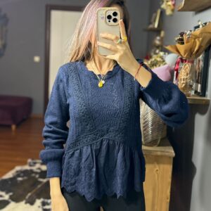 Orj mrk Bisiklet yaka Nakış ve Gömlek Detaylı Triko Bluz