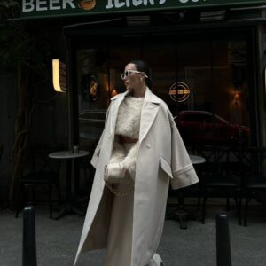 Balıksırtı Model Ekru Uzun Kaşe Kaban