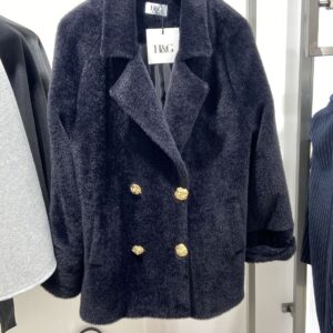 Gold Düğme Detaylı Peluş Kaban siyah