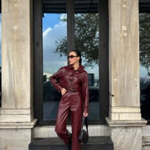 Rugan Deri İkili Takım-bordo