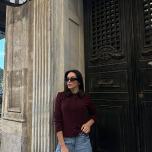 Yakası Çıkarılabilir Kürklü Hırka - Bordo