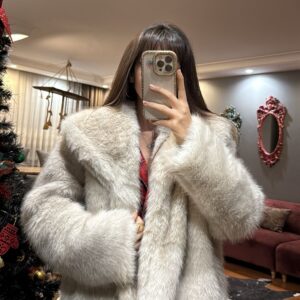 Premium Kalite Kürk Kaban -acık bej