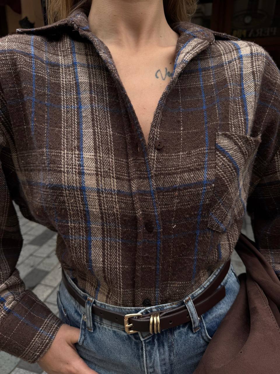 Oversize Kırmızı Oduncu Gömlek -kahve - Görsel 2