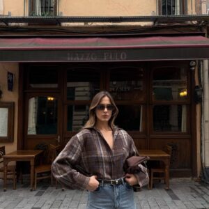 Oversize Kırmızı Oduncu Gömlek -kahve