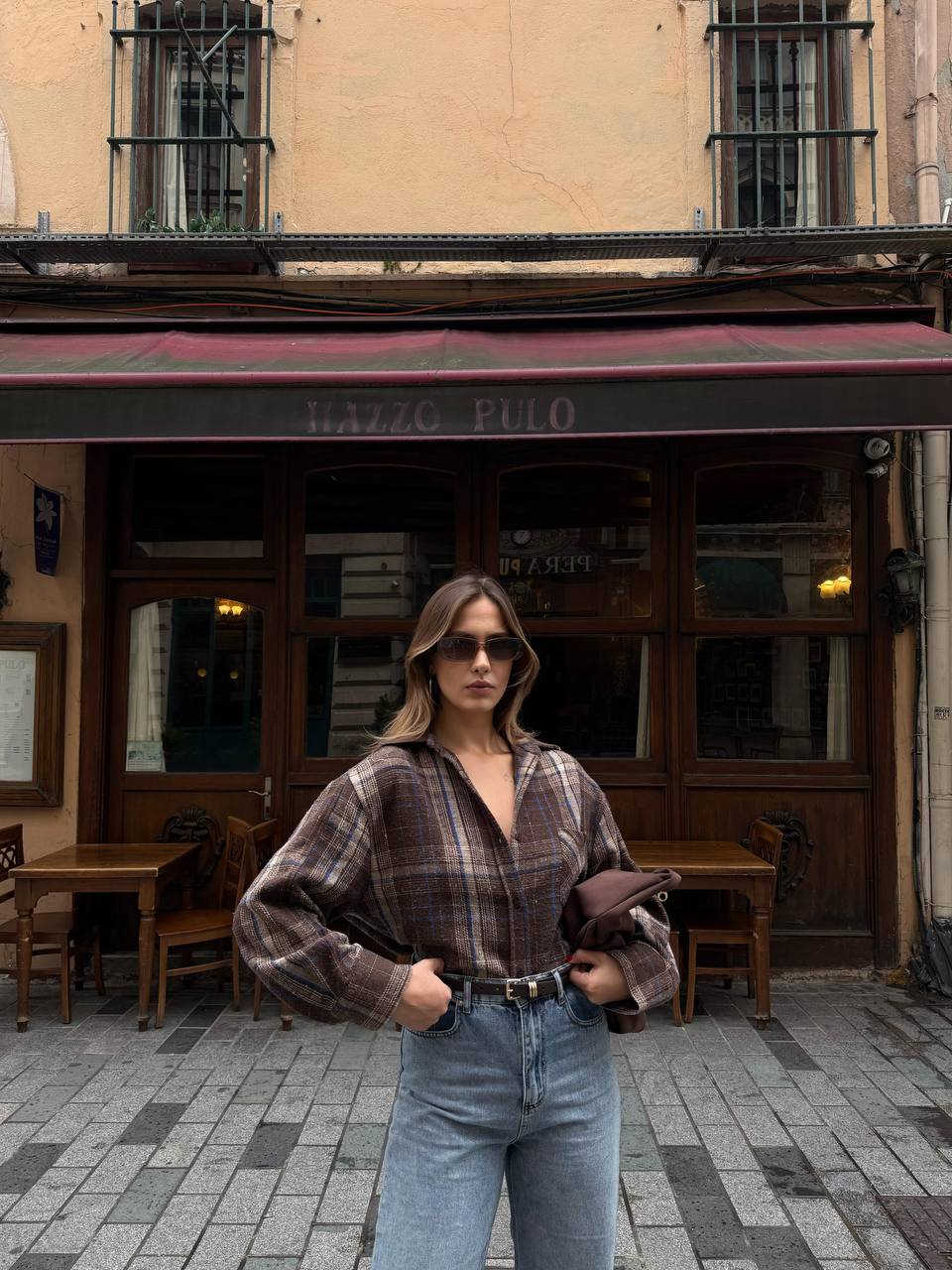 Oversize Kırmızı Oduncu Gömlek -kahve