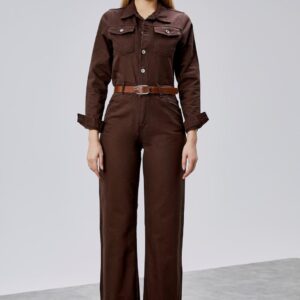 Rahat Denim Tulum-Boru Paça-Kahverengi