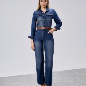 Rahat Denim Tulum-Boru Paça-taşlanmış mavi