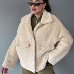 İthal Premium Oversize Kürk Mont Ceket- Krem