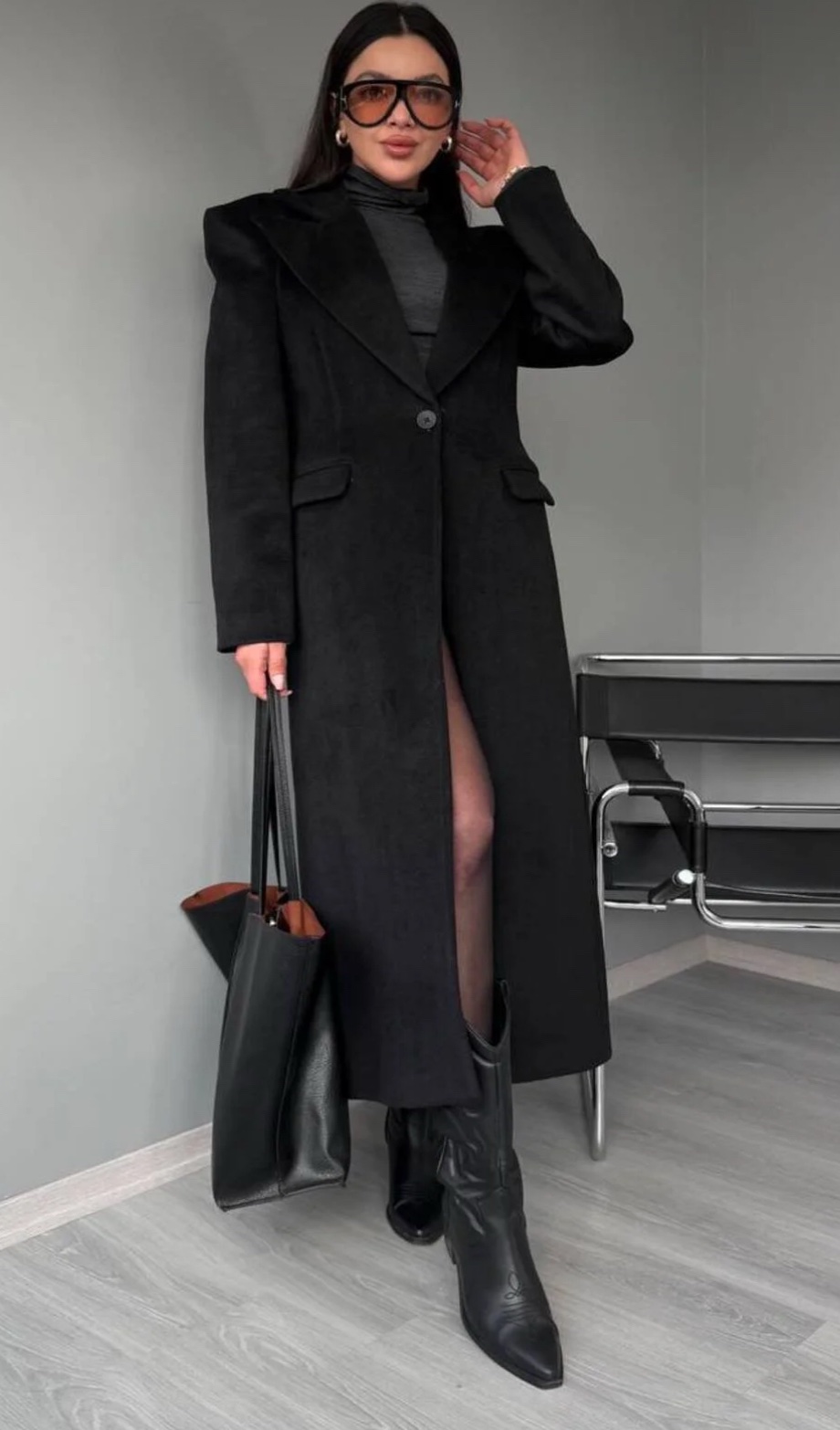 Premium Siyah Kaşe Kaban