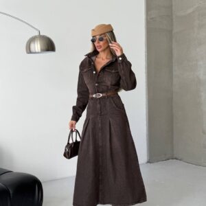 Premium A Kesim Maxi Boy Denim Elbise