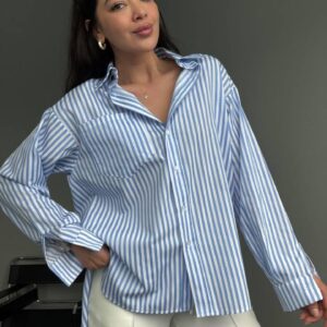Marin Model Çizgili Keten Gömlek
