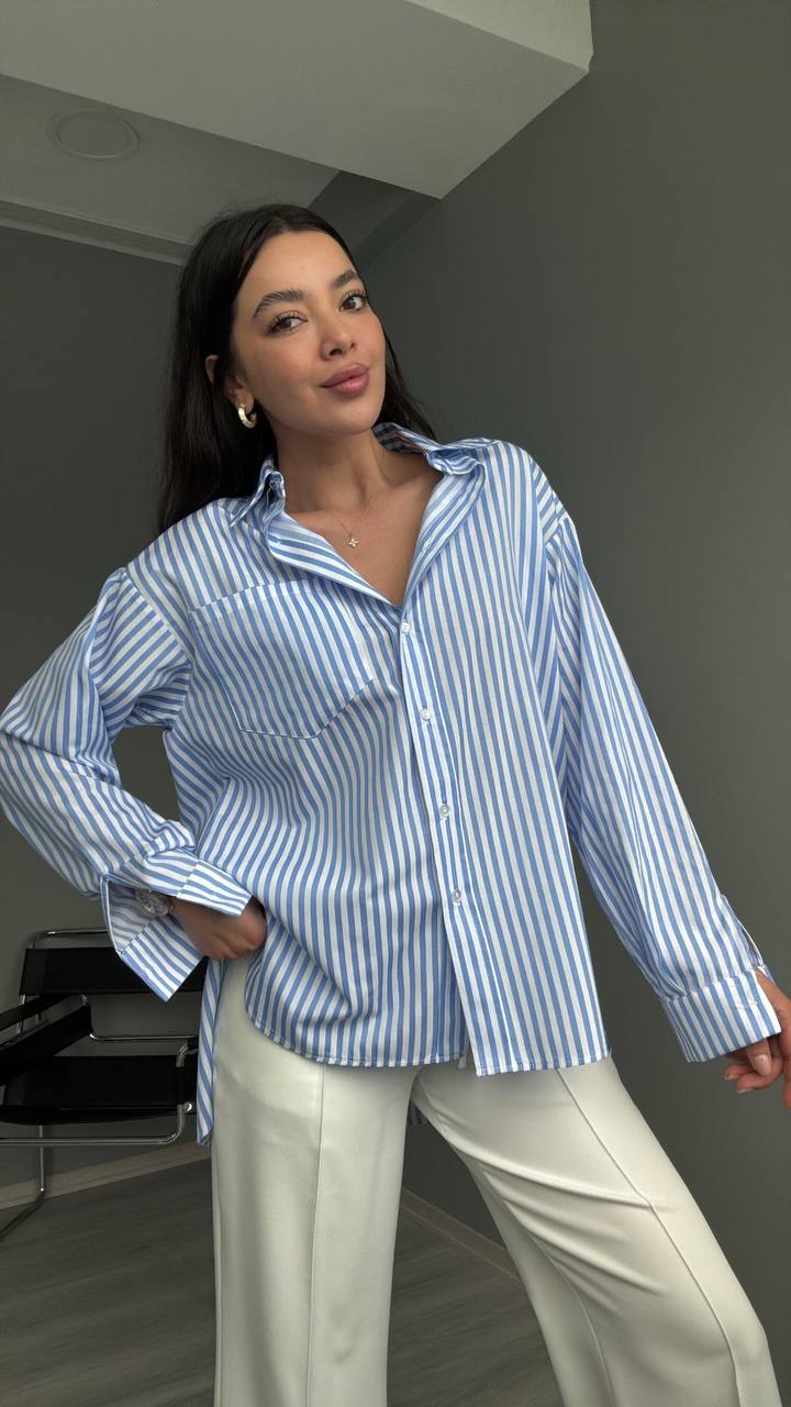 Marin Model Çizgili Keten Gömlek