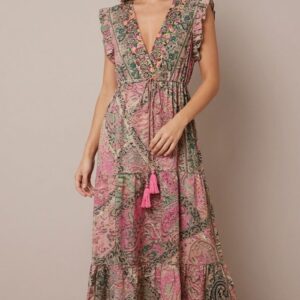 İthal Parlak Desenli Helen kol model ipek Elbise-9912