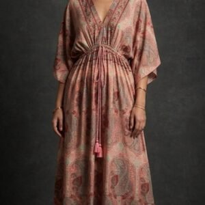 İthal Parlak Desenli Helen kol model ipek Elbise-199