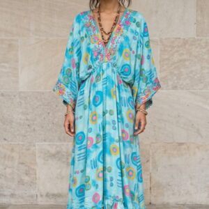 İthal Parlak Desenli Helen kol model ipek Elbise-9907