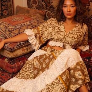 İthal Parlak Desenli Helen kol model ipek/pamuk Takım -1
