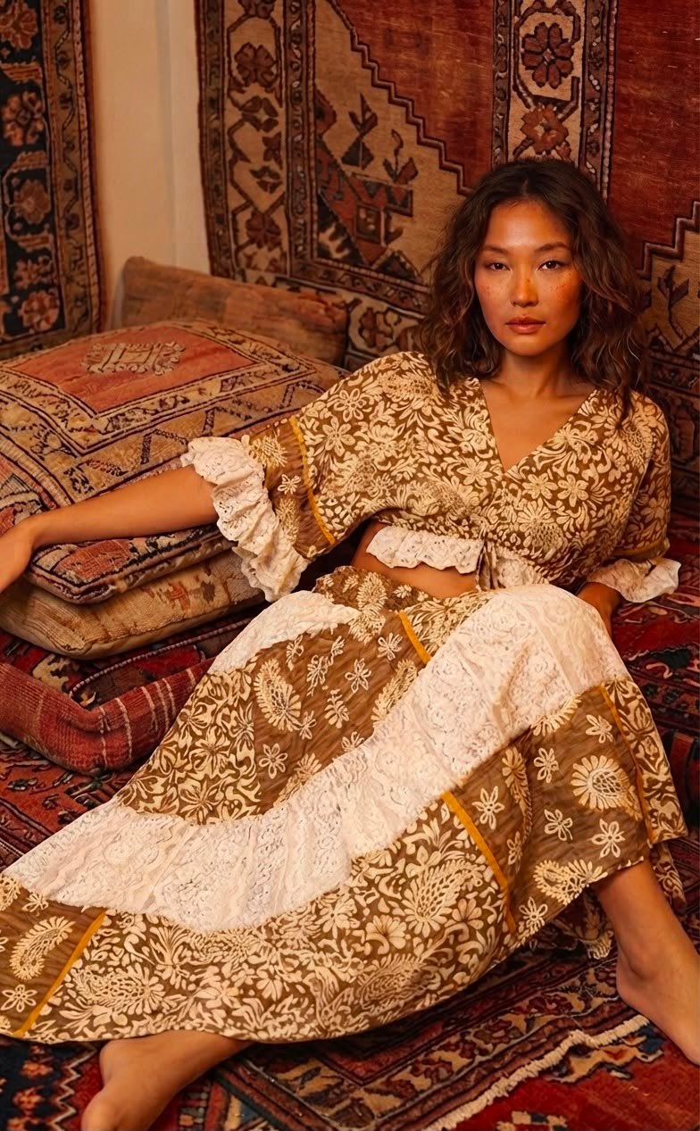İthal Parlak Desenli Helen kol model ipek/pamuk Takım -1