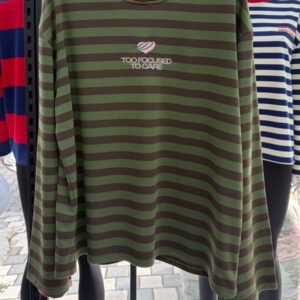 Çizgili Bisiklet Yaka Oversize Düşük Kol Örme Sweatshirt-5