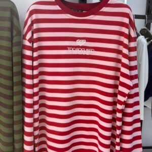 Çizgili Bisiklet Yaka Oversize Düşük Kol Örme Sweatshirt-4