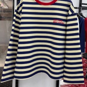 Çizgili Bisiklet Yaka Oversize Düşük Kol Örme Sweatshirt-6
