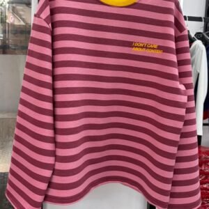 Çizgili Bisiklet Yaka Oversize Düşük Kol Örme Sweatshirt-2