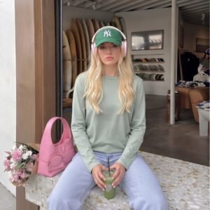 Bisiklet Yaka Oversize Pamuk Kumaş Sweatshirt-yesıl