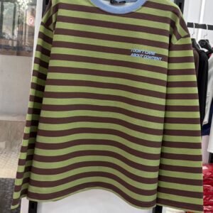 Çizgili Bisiklet Yaka Oversize Düşük Kol Örme Sweatshirt-3
